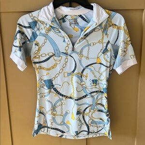 Kastel Denmark XS Equestrian Quarter Zip Top Sun Shirt Belt Print